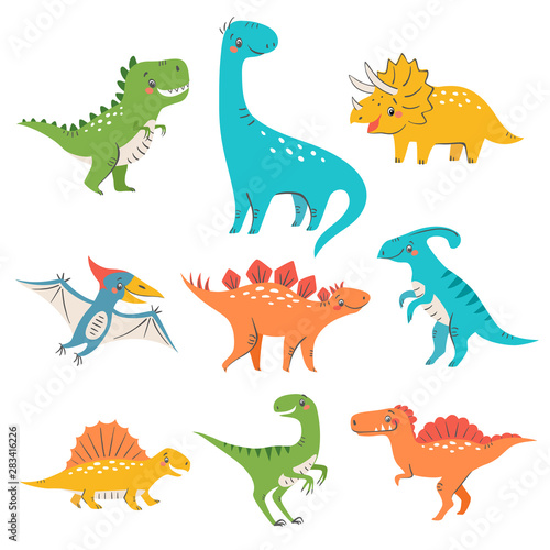 Set of cute colorful dinosaurs for kids design isolated on white background Wallpaper Mural