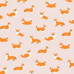 Wall Mural - Cartoon happy corgi dog - simple trendy pattern with dogs. Flat vector illustration for prints, clothing, packaging and postcards.