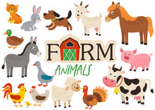 Set Of Isolated Cute Farm Animals- Vector Illustration, Eps