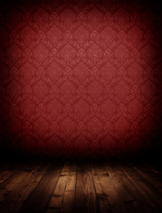 Wall Mural - dark interior room with baroque red wallpaper