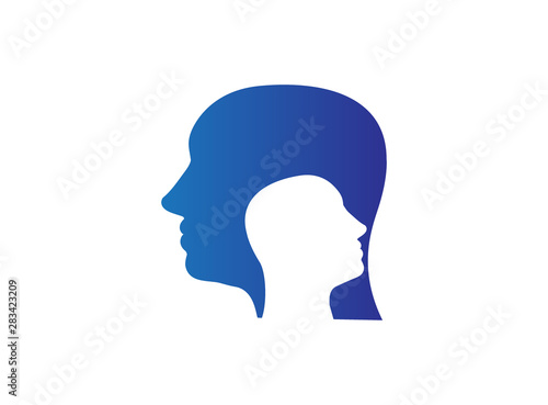 psychiatrist head inside a head logo design illustration on white background Poster Mural XXL