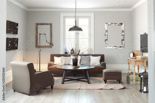 Scandinavian Contemporary Style Living Room Area Interior