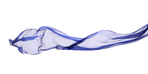 Blue fabric flying in horizontal shape, isolated on white background with clipping path.