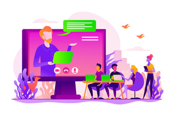 Wall Mural - webinar and employees training. distance education, video tutorial. online business conference, meet