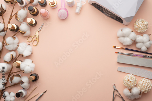 the-concept-of-nail-art-background-for-advertising-a-manicure-salon-and-care-for-nails-close-up-nails-care-with-space-flat-lay-top-view