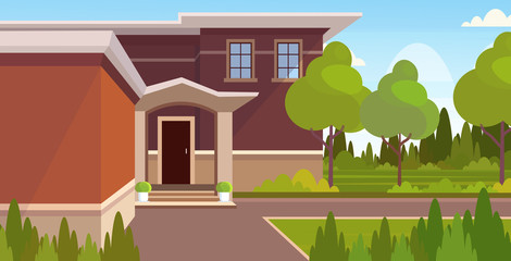 Wall Mural - modern cottage house exterior contemporary villa building design flat horizontal vector illustration