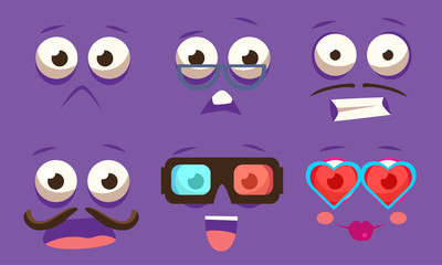 Wall Mural - Emojis with Different Emotive Feelings Set, Emoticons with Funny Faces and Different Emotions Vector Illustration