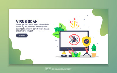  Landing page template of virus scan. Modern flat design concept of web page design for website and mobile website. Easy to edit and customize.