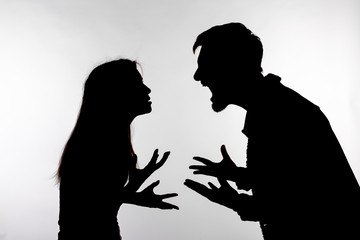relationship difficulties, conflict and abuse concept - man and woman face to face screaming shoutin