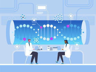 DNA helix study, research flat vector illustration