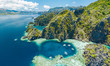 Aerial view of beautiful lagoons and limestone cliffs of Coron, Palawan, Philippines