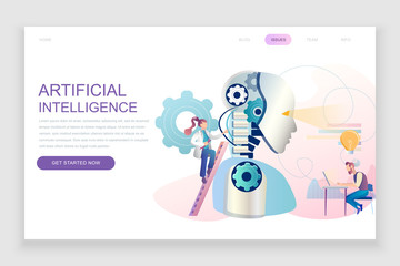 Wall Mural - modern flat web page design template concept of artificial intelligence decorated people character f