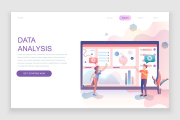 Wall Mural - modern flat web page design template concept of auditing, data analysis decorated people character f