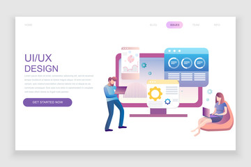 Modern flat web page design template concept of UX, UI Design decorated people character for website and mobile website development. Flat landing page template. Vector illustration.