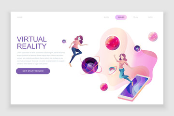 Wall Mural - modern flat web page design template concept of virtual augmented reality decorated people character