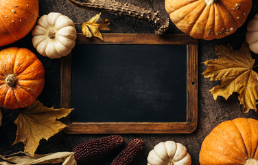 Wall Mural - vintage chalkboard for your message and autumn background with festive decoration.