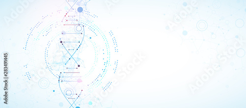 Fotografering  Science template, wallpaper or banner with a DNA molecules