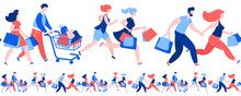 Women Men Crowd Running Purchase Buy Paper Bags . Summer Sale Discount Black Friday Start .