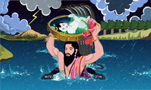 Concept Of Shri Krishna Janmashtami, Day Of Lord Krishna Birthday Where He Born And His Father Vasudev Take Him His Head And Cross River At Late Night With Lots Of Rain And Sheshnaag Safe Lord Krishna