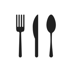 Wall Mural - Knife fork and spoon vector icon isolated on white background. Vector service icon. Meal or dinner symbol.
