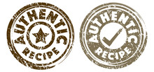 Authentic Recipe Stamps In Dark Brown And Light Brown Colors. Grunge Texture. Vector Illustration.
