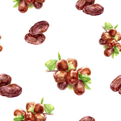 Wall Mural - Date fruit hand drawn watercolor illustration. Seamless pattern.