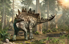 Stegosaurus Forest Scene 3D Illustration