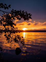 Orange summer sunset on the Russian river Volga