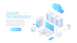 © abert84 - Isometric cloud technology with datacenter, laptop and other devices. Web hosting concept.