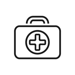 Canvas Print - First aid or medical kit. Ambulance case. Icon of medical bag in outline style isolated over white background. Vector illustration