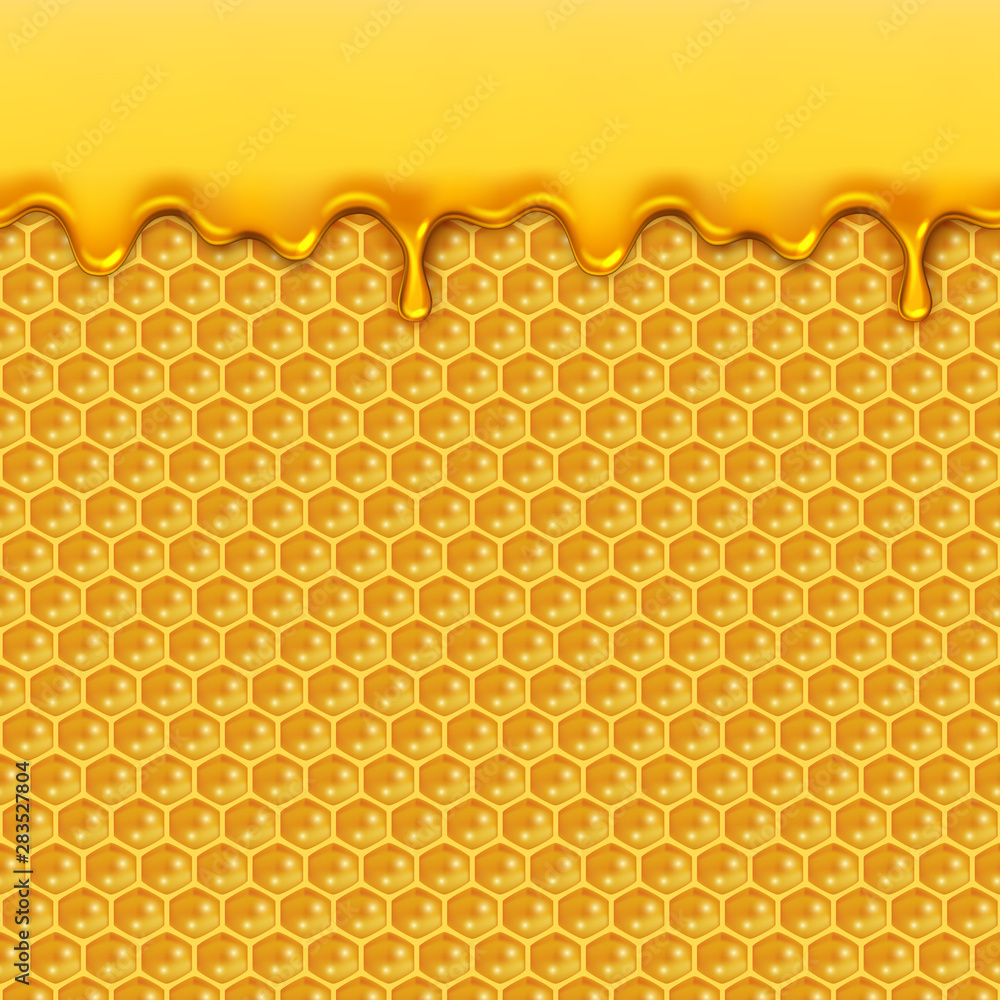 Simple Honey Pattern Liquid honey pattern. Bee honeycombs and honey drops syrup natural ...