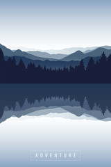 blue forest and mountain nature landscape by the lake vector illustration eps10