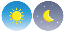 Sun And Moon With Clouds In Circle Day And Night Concept Vector Illustration EPS10