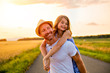 © Louis-Paul Photo - happy family at sunset. father and daughter having fun and playing in nature