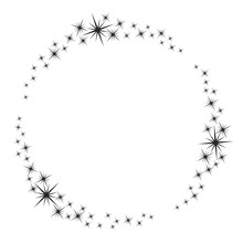 Stardust Frame. Shiny Star Circle Frame, Starry Glitter Stamp And Round Magic Twinkle Stars Trace. Shine Stardust Swirl, Shining Glowing Halo For Party Decor. Isolated Vector Symbol