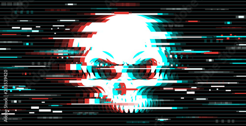 Fotomural Illustration of skull in glitch art style
