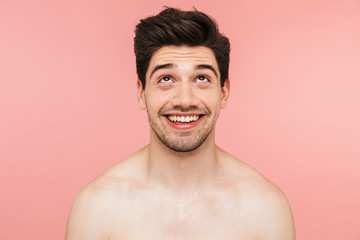 Beauty portrait of a handsome shirtless brunette man