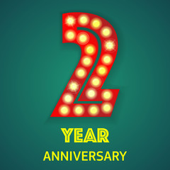 Number two object with light bulbs anniversary background