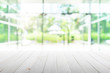 Wood flooring with glass office. atmosphere around office  blur background with bokeh.