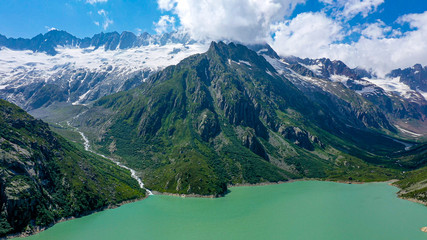 Beautiful glacier in the Swiss Alps - Switzerland from above