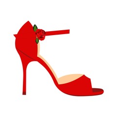 Vector flat logo. Red women's shoe. Graphic design element, emblem.