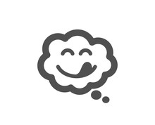 Emoticon with tongue sign. Yummy smile icon. Comic speech bubble symbol. Classic flat style. Simple yummy smile icon. Vector