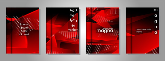 set the triangle background light header banner. Abstract composition of 3D triangles. Modern geometric red insulated black background