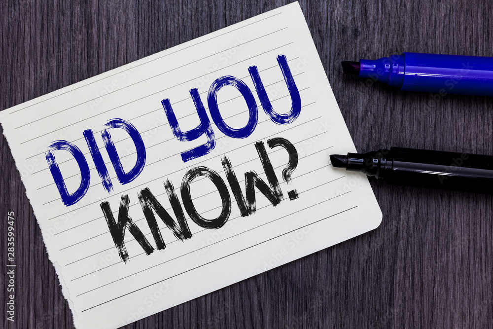 Writing note showing Did You Know question. Business photo showcasing ...