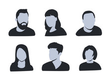 Vector Avatar, Profile Icon, Head Silhouette. Group Of Working People Diversity, Diverse Business Men And Women