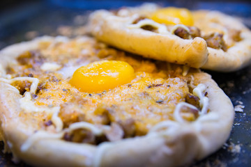 dish top view cooking khachapuri po adzharski