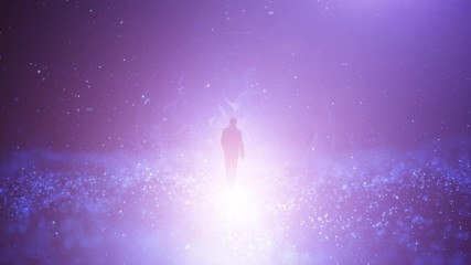 Wall Mural - artistic people walking in digital cyberspace network.