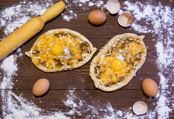 dish top view cooking khachapuri po adzharski