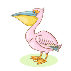 Wall Mural - Pink pelican.  In cartoon style. Isolated on white background.