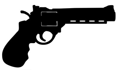 The hand drawing of a black silhouette of the modern large revolver